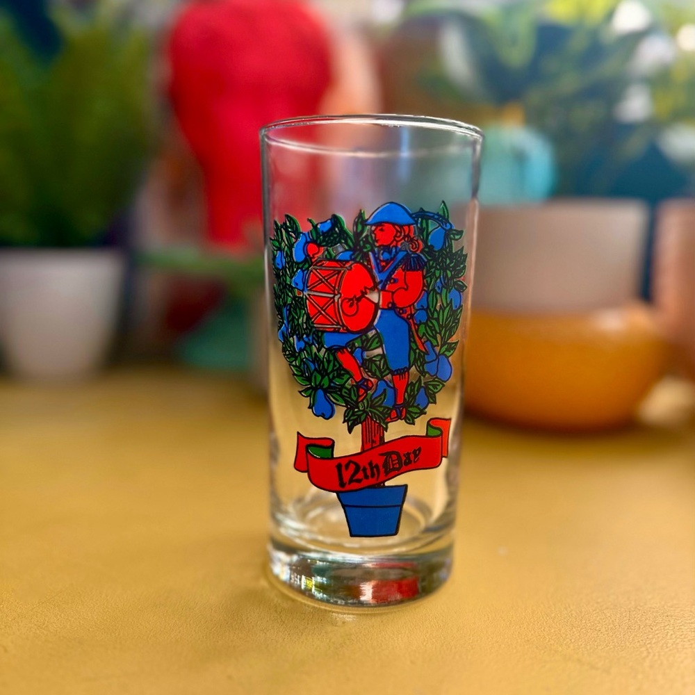 Vintage 12 oz 12 Days of Christmas Glass, Day 12, from Indiana Glass